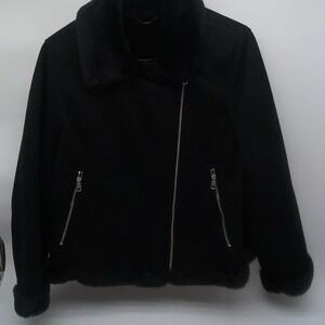 Banana Republic Women's Size‎ XXL Black Shearling Faux Fur Jacket Coat EUC